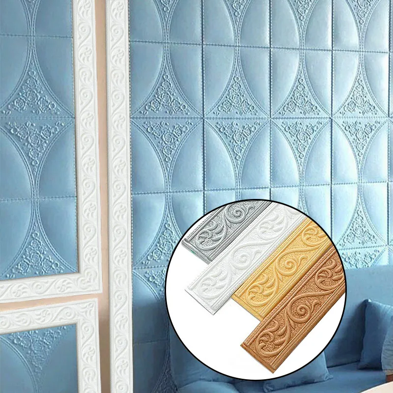

3D Foam Wall Edge Strip Stickers Self Adhesive Waterproof Baseboard Corner Waist Line Sticker Wall Trim Line Skirting Border