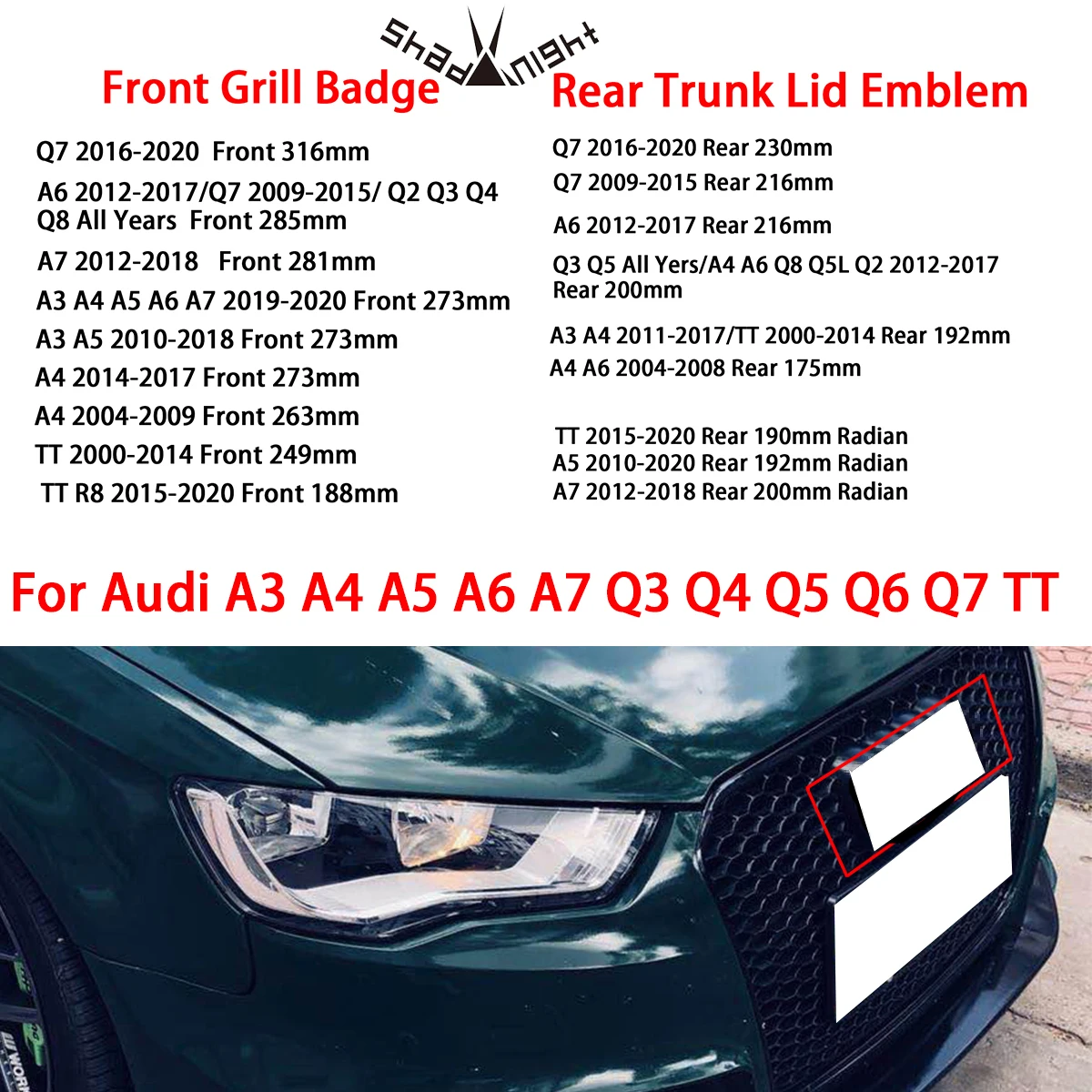 For A3 A4 A5 A6 A7 Q3 Q4 Q5 Q6 Q7 TT Gloss Black 4 Ring Car Hood Front Bonnet Grill and Rear Trunk Emblem Logo Badge
For A3 A4 A5 A6 A7 Q3 Q4 Q5 Q6 Q7 TT Gloss Black 4 Ring Car Hood Front Bonnet Grill and Rear Trunk Emblem Logo Badge