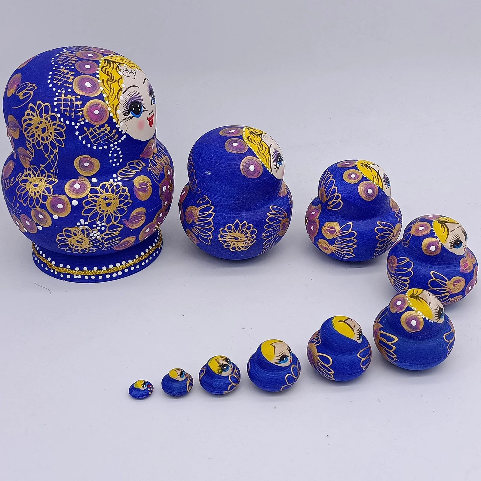Russian Nesting Dolls, 10pcs blue Traditional Matryoshka Hohloma Style Wood Cute
Russian Nesting Dolls, 10pcs blue Traditional Matryoshka Hohloma Style Wood Cute