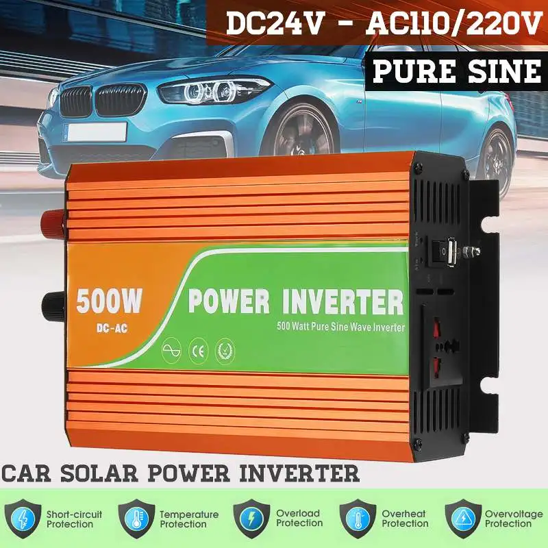 

Inverter MAX 500W Watt DC 12V to AC 110V Portable Car Power USB Inverter Charger Converter Adapter Pure Sine Wave