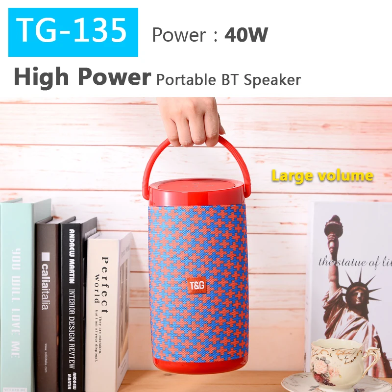 Портативная Водонепроницаемая стереоколонка TG135 высокой мощности 40 Вт Bluetooth