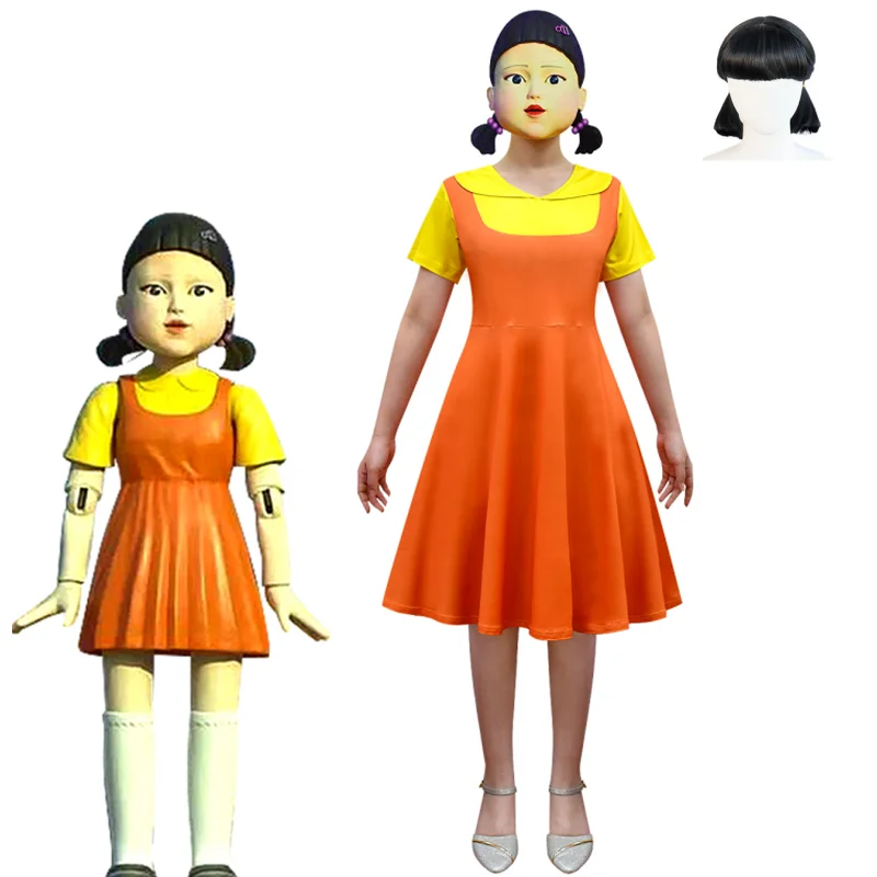 2022 Squid Game New Long Sleeve Short Sleeve Costume 123 Doll Dress Cosplay Costume with Wig for Adult Halloween Party Costume 
2022 Squid Game New Long Sleeve Short Sleeve Costume 123 Doll Dress Cosplay Costume with Wig for Adult Halloween Party Costume