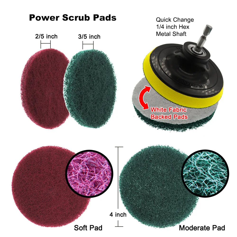 

13 PCS Drill Scrub Pad Attachments Set Includes Scouring Pads Sponges Self-Adhesive Disc Power Scrubber Cleaning Pad Versatile