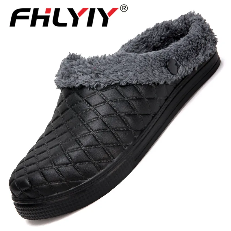 Брендовые зимние мужские тапочки Fhlyiy домашние плюшевые теплые мюли тапки