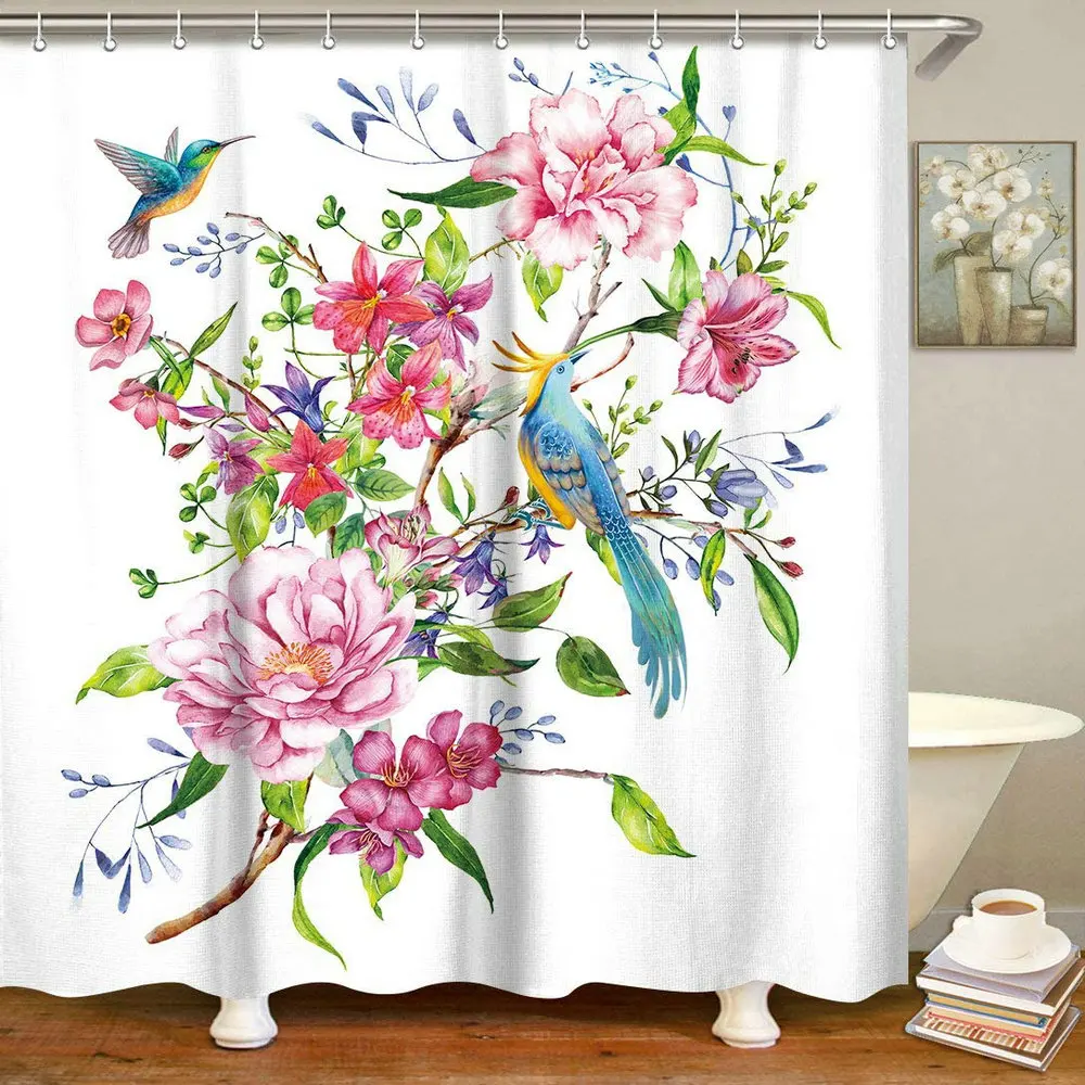 Chinese Floral Fabric Shower Curtain Pink Flowers Plant Leaf Birds Bathroom Wall Decor Waterproof Polyester Screen With Hook Set
Chinese Floral Fabric Shower Curtain Pink Flowers Plant Leaf Birds Bathroom Wall Decor Waterproof Polyester Screen With Hook Set