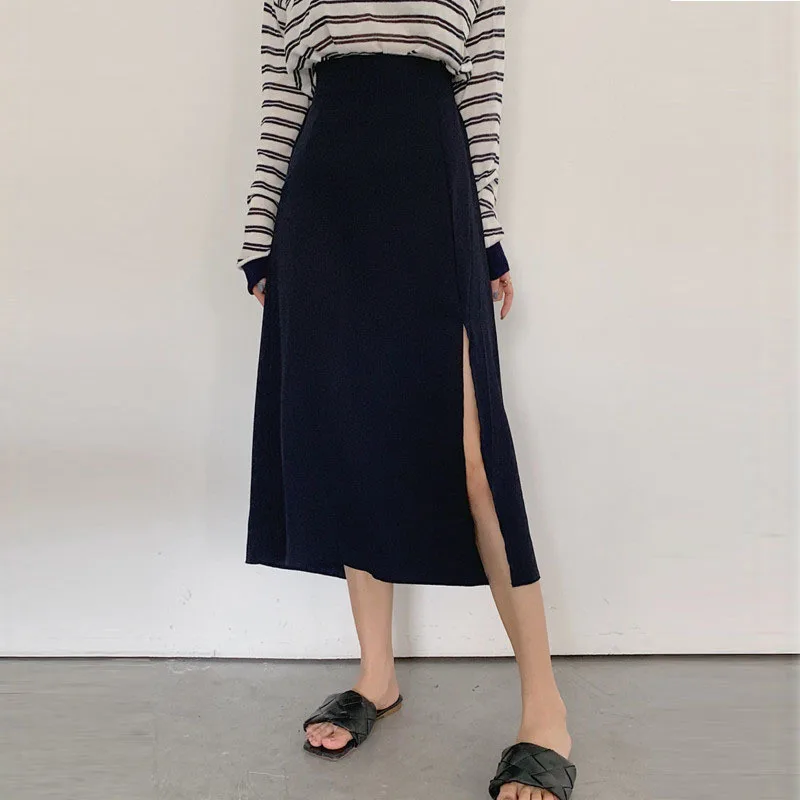 Simple Skirts Women Black High-waist Side-split Midi Skirt Summer Fashion Stretchy Body-con A-line All-match New Elegant Faldas
Simple Skirts Women Black High-waist Side-split Midi Skirt Summer Fashion Stretchy Body-con A-line All-match New Elegant Faldas