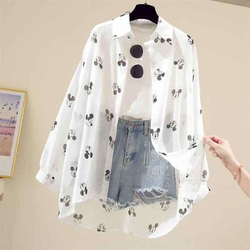 Mickey Mouse Blouses Women Chiffon Shirt Cartoon Print Lapel Loose Blouse Tops Long Sleeve Summer Breathable Blusas Beach White
Mickey Mouse Blouses Women Chiffon Shirt Cartoon Print Lapel Loose Blouse Tops Long Sleeve Summer Breathable Blusas Beach White