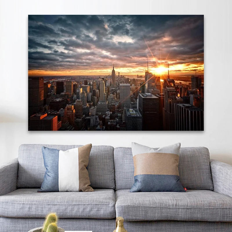 

New York City Sunset View Canvas Paintings on The Wall Art Posters and Prints Skline of Manhattan Wall Pictures Home Decoration