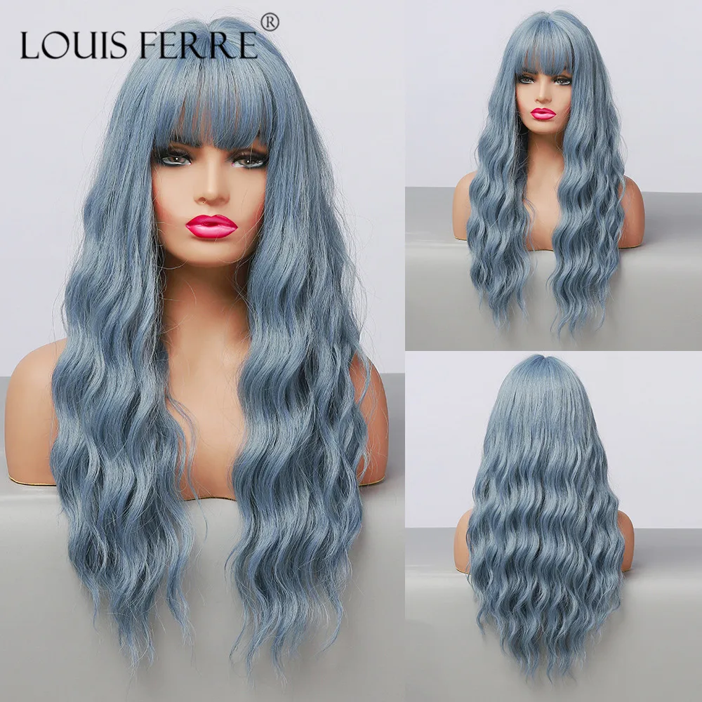LOUIS FERRE Long Curly Wave Wigs with Air Bangs Synthetic Blue Cosplay Wig for Women Heat Resistant Colorful Costume Hair Wig 
LOUIS FERRE Long Curly Wave Wigs with Air Bangs Synthetic Blue Cosplay Wig for Women Heat Resistant Colorful Costume Hair Wig
