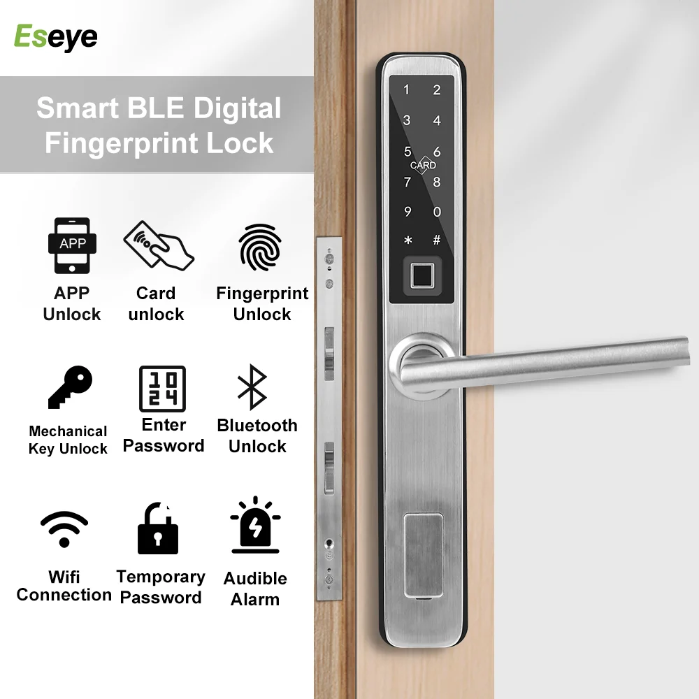 Eseye Wifi Electronic Smart Door Lock With TTLock App Broken bridge lock Security Biometric Fingerprint Lock Password RFID Card
Eseye Wifi Electronic Smart Door Lock With TTLock App Broken bridge lock Security Biometric Fingerprint Lock Password RFID Card