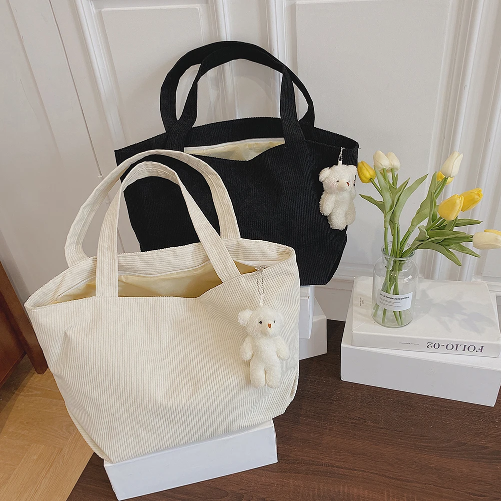 Fashion Women's Bag Corduroy Shoulder Bag Female Casual Totes Solid Color Large Capacity Designer Handbags with Plush Pendant
Fashion Women's Bag Corduroy Shoulder Bag Female Casual Totes Solid Color Large Capacity Designer Handbags with Plush Pendant