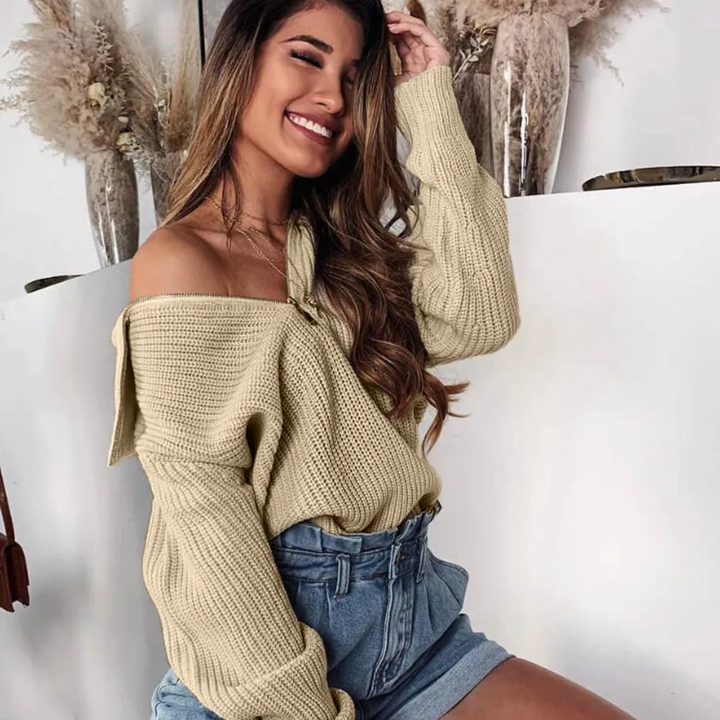 Zipper V-Neck Knitted Sweater Tops Women Solid Long Sleeve Casual Loose Pullovers Autumn Winter Streetwear Pull Femme
Zipper V-Neck Knitted Sweater Tops Women Solid Long Sleeve Casual Loose Pullovers Autumn Winter Streetwear Pull Femme