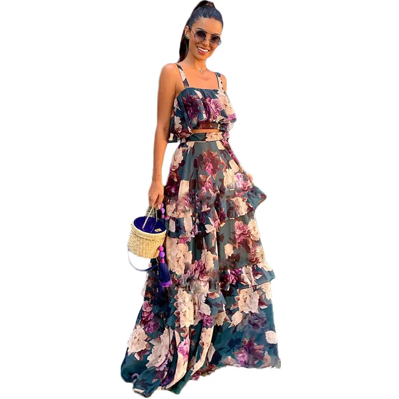 Print Sling Dress Women 2021 Summer New Fashion Sweet Elegant Two-piece Ruffled Slim Beach Long Dresses Feminina JD1227
Print Sling Dress Women 2021 Summer New Fashion Sweet Elegant Two-piece Ruffled Slim Beach Long Dresses Feminina JD1227