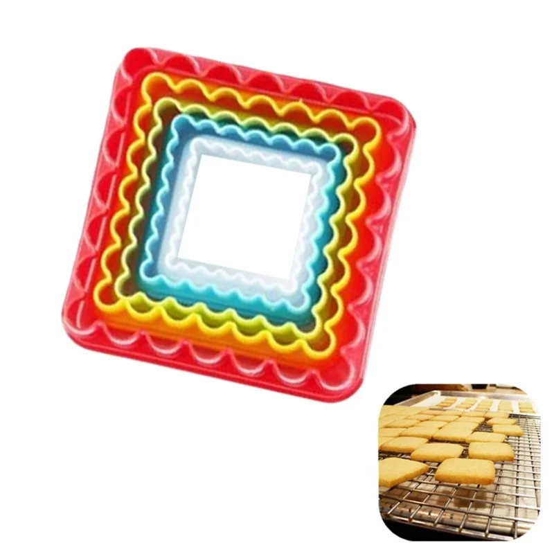 

5pcs Set Plastic Cookie Cutter Various Shape Biscuit Maker Pastry Cutter Baking Mould Fondant Jelly Square lace die cake tool