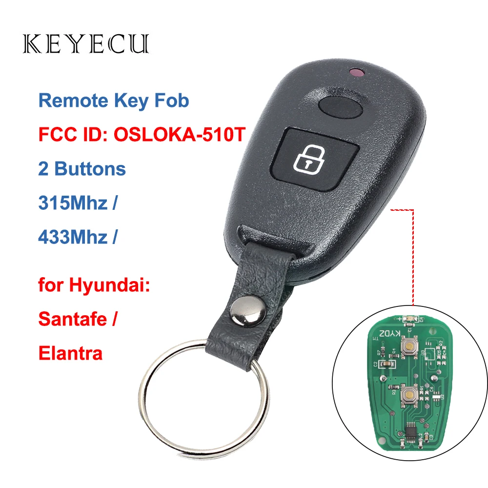 Дистанционный ключ Keyecu брелок с 2 кнопками 315 МГц/433 МГц для Hyundai Santafe Elantra 2002 2003 2004