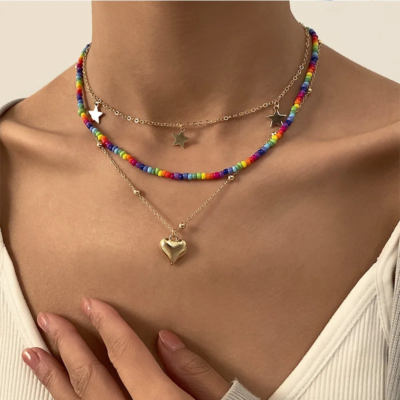 Bohemian Colorful Bead Heart-Shaped Necklace Women Handmade Seed Beads Star Clavicle Choker Simple Short Sweet Female Jewelry
Bohemian Colorful Bead Heart-Shaped Necklace Women Handmade Seed Beads Star Clavicle Choker Simple Short Sweet Female Jewelry