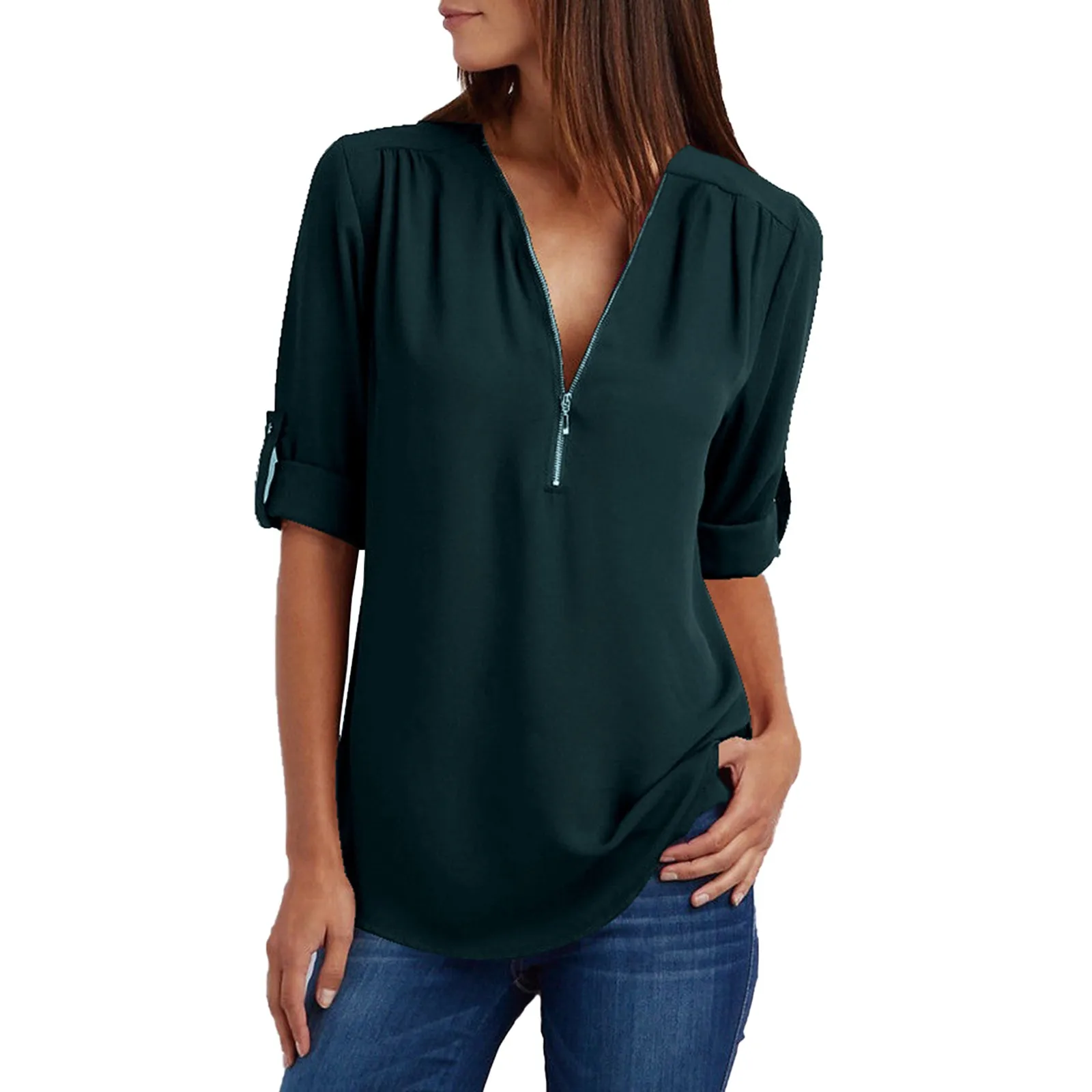 5xl Plus Size Green Tops For Ladies Bluzki Damskie Women's Zipper V-neck Rollable Sleeve Casual Solid Tops Blouse Loose Shirt
5xl Plus Size Green Tops For Ladies Bluzki Damskie Women's Zipper V-neck Rollable Sleeve Casual Solid Tops Blouse Loose Shirt