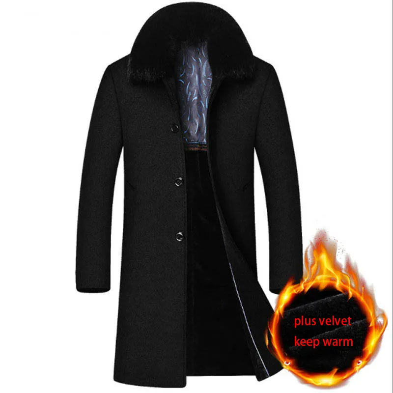 2019 New Winter Men's Casual Warm Wool Trench Coat Fashion Long Solid Fur Collar Thicken Single Breasted Windbreaker Overcoats
2019 New Winter Men's Casual Warm Wool Trench Coat Fashion Long Solid Fur Collar Thicken Single Breasted Windbreaker Overcoats