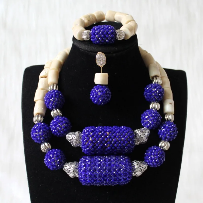 Dudo Nigerian Bridal Jewelry Set Original White Coral Beads +Royal Blue Crystal Beaded Balls 2 Layers Necklace Set
Dudo Nigerian Bridal Jewelry Set Original White Coral Beads +Royal Blue Crystal Beaded Balls 2 Layers Necklace Set