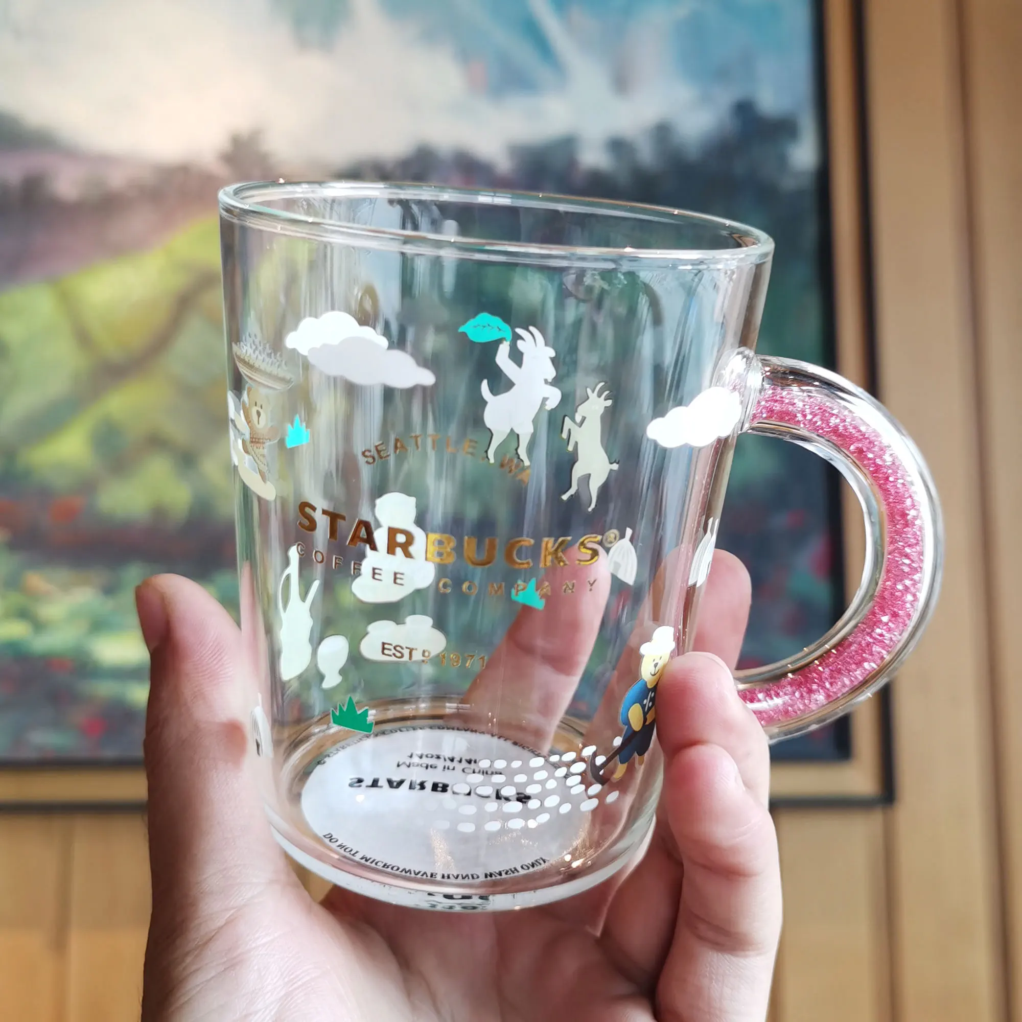 

Coffee cup pear flower glass ocean fish scale shell Mug bear Cherry Blossom straw