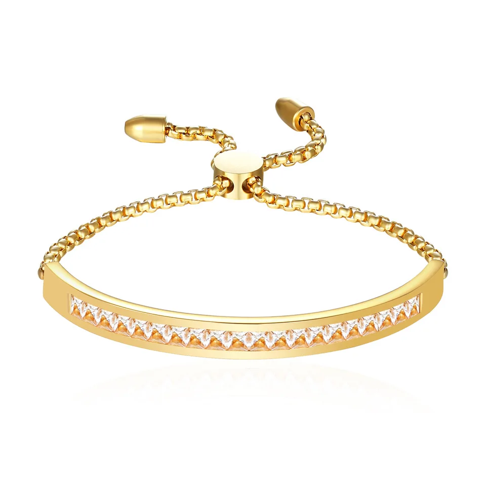 New Crystal Bangle Bracelet Stainless Steel Gold Color Adjustable Length Trendy Charm Jewelry For Women Wedding Brand Gifts
New Crystal Bangle Bracelet Stainless Steel Gold Color Adjustable Length Trendy Charm Jewelry For Women Wedding Brand Gifts