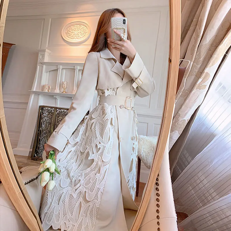 lace embroiery Ladies Korean Style Vintage Long trench overcoats Fashion ladies Coats Q407
lace embroiery Ladies Korean Style Vintage Long trench overcoats Fashion ladies Coats Q407