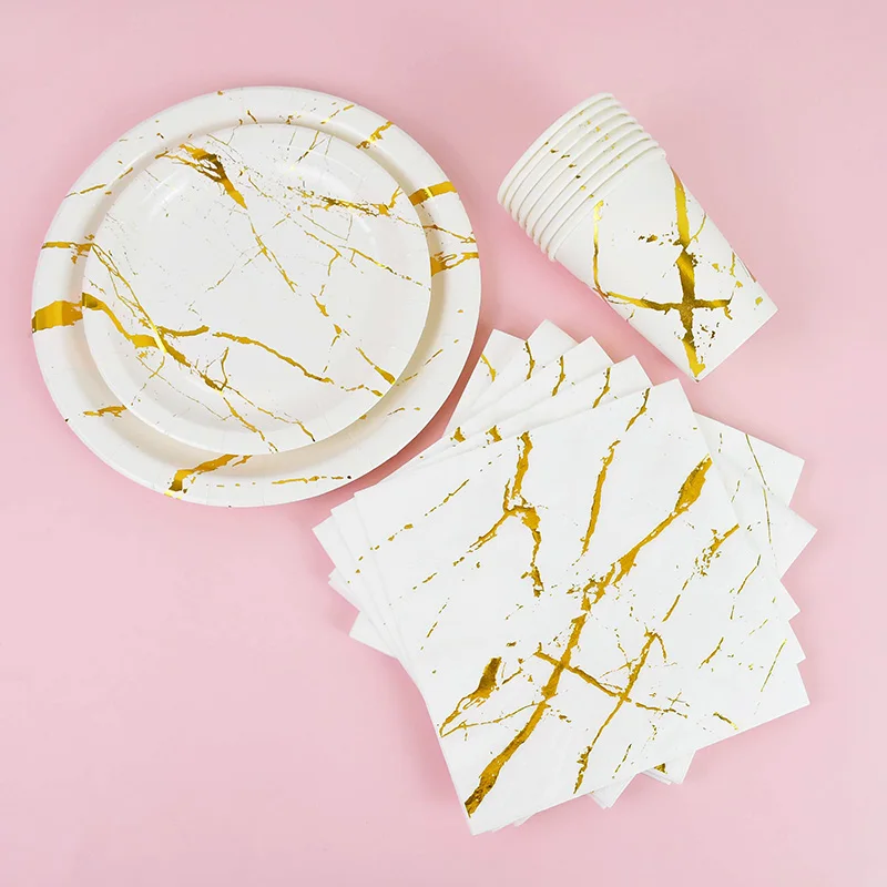 Marble Pattern Disposable Tableware Paper Towel Cup Plate Marble Bronzing White Tableware Set Wedding Birthday Party Decorations
Marble Pattern Disposable Tableware Paper Towel Cup Plate Marble Bronzing White Tableware Set Wedding Birthday Party Decorations