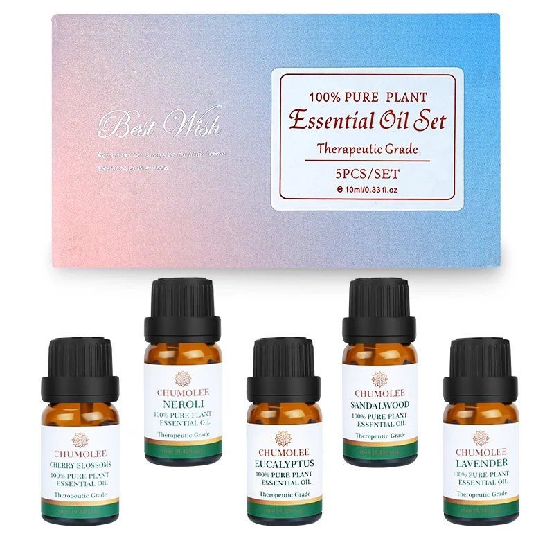 Chumolee 10ml*5pcs Kit Essential Oil Set Neroli Eucalyptus Lavender Cherry blossoms Oil Essential Oil For Diffuser Soap Candle 
Chumolee 10ml*5pcs Kit Essential Oil Set Neroli Eucalyptus Lavender Cherry blossoms Oil Essential Oil For Diffuser Soap Candle