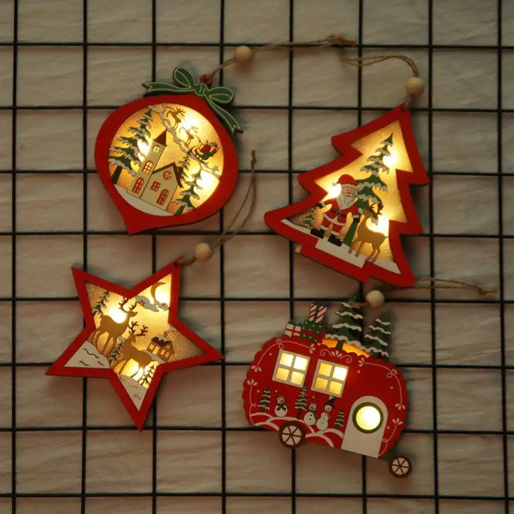 4pcs Christmas Ornaments Wooden Hanging Pendants With Light Star Xmas Tree Romantic Decorations
4pcs Christmas Ornaments Wooden Hanging Pendants With Light Star Xmas Tree Romantic Decorations