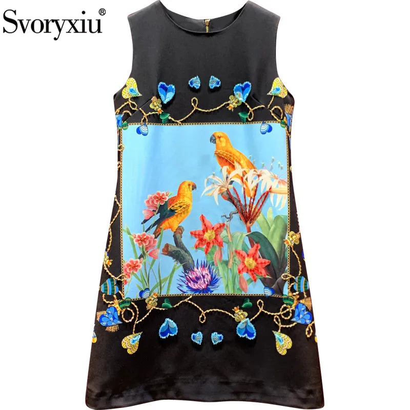 Svoryxiu Designer Custom Summer Vintage Black Sleeveless Dress Women's luxury Crystal Beaded Flower Parrot Print Mini Dresses
Svoryxiu Designer Custom Summer Vintage Black Sleeveless Dress Women's luxury Crystal Beaded Flower Parrot Print Mini Dresses
