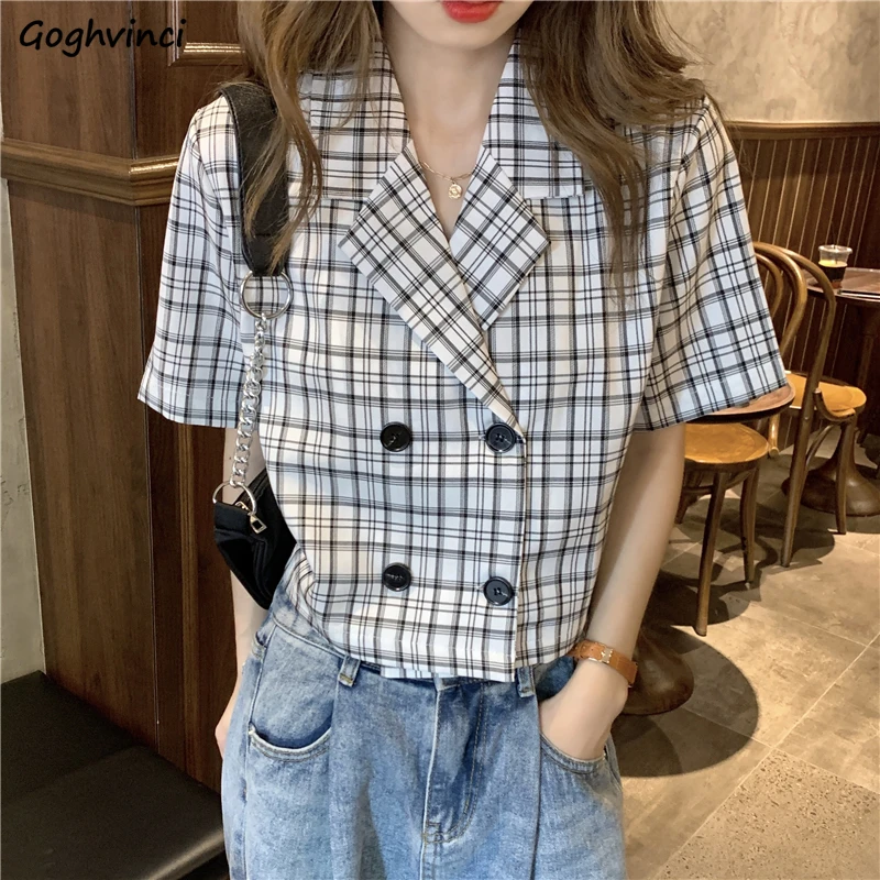 Blouses Shirts Women Plaid Notched Double Breasted Retro Cropped Stylish Office Ladies Korean Style Casual Tops Elegant Chic Ins
Blouses Shirts Women Plaid Notched Double Breasted Retro Cropped Stylish Office Ladies Korean Style Casual Tops Elegant Chic Ins