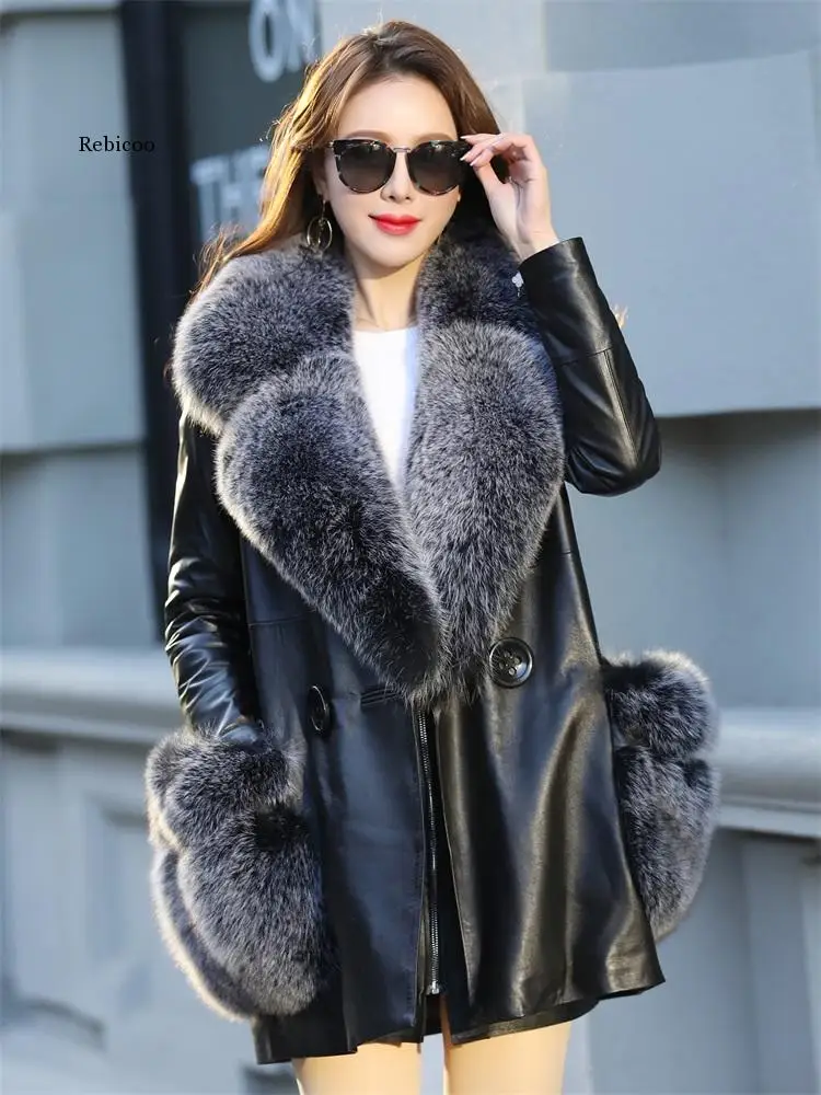 PU Leather Jacket Sheepskin Leather Jacket Fox Fur Collar Female Jackets 90% White Duck Down Women's Coats Chaqueta
PU Leather Jacket Sheepskin Leather Jacket Fox Fur Collar Female Jackets 90% White Duck Down Women's Coats Chaqueta
