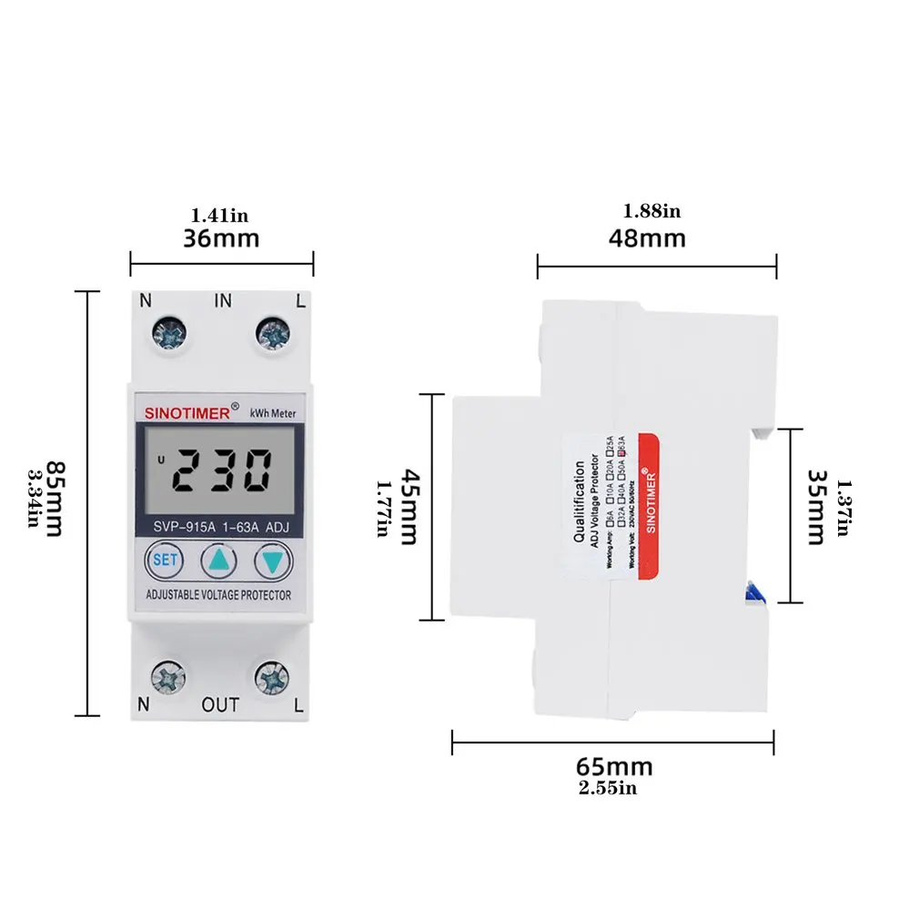 Din Rail Adjustable Voltage Protectors Relay Current Limit Protection With Wattmeter KWh Energy Meter Power Consumption
Din Rail Adjustable Voltage Protectors Relay Current Limit Protection With Wattmeter KWh Energy Meter Power Consumption