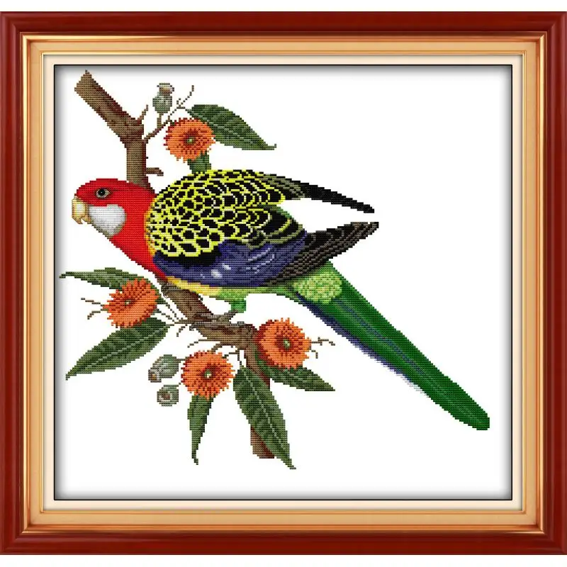 

The Parrot and Flowers DMC Cross Stitch 14CT 11CT DIY Needlework Counted Chinese Cross-stitch Kits For Embroidery A Cross Crafts