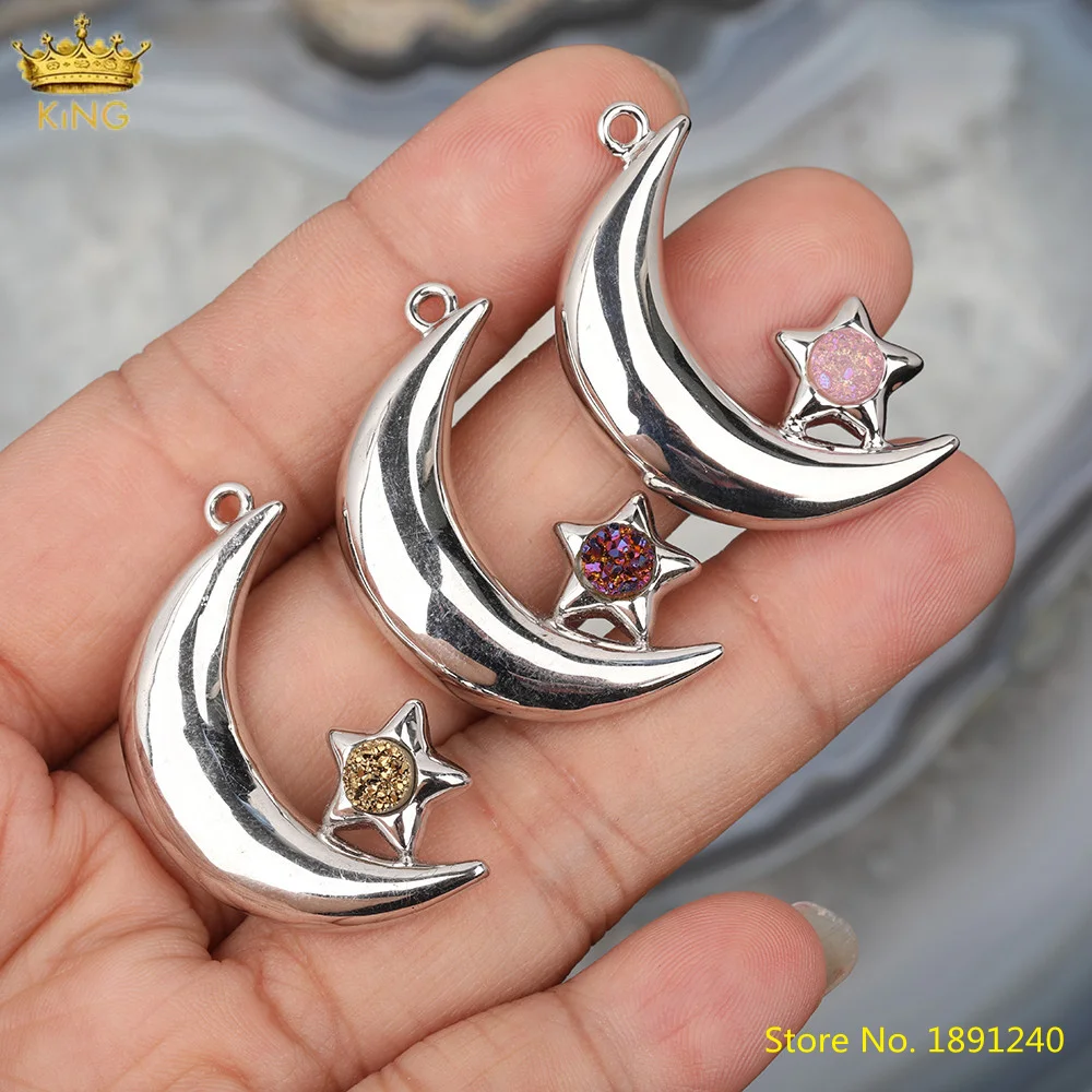 5Pcs/Lot Plated Silvery Copper Moon-Shape Pendant Paved Drusy Geode Agates Stars-Shape Beads Charms For Jewelry Making HS-76KBAJ
5Pcs/Lot Plated Silvery Copper Moon-Shape Pendant Paved Drusy Geode Agates Stars-Shape Beads Charms For Jewelry Making HS-76KBAJ