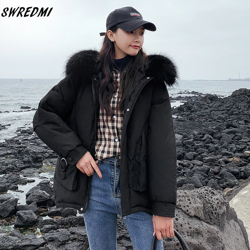 куртка женская SWREDMI зимняя 2019 Новая зеленая свободная теплая парка с капюшоном и