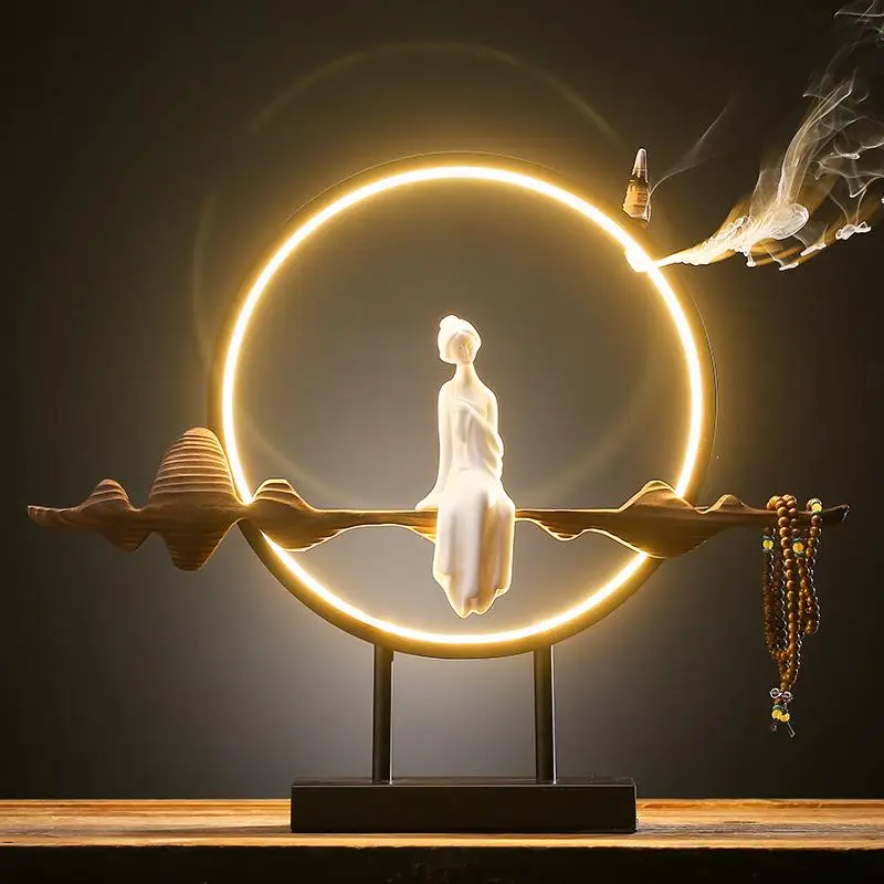Chinese Zen Backflow Incense Burners Home Entrance Living Room Desktop Decoration With LED Light Wood Ceramic Incense Burners
Chinese Zen Backflow Incense Burners Home Entrance Living Room Desktop Decoration With LED Light Wood Ceramic Incense Burners