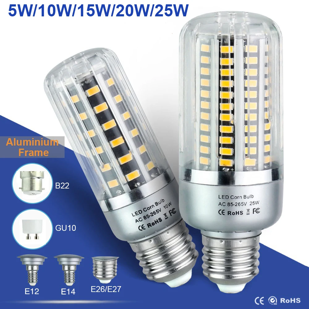 Aluminum Radiator Lighting Bulb 5/10/15/20/25W SMD5736 LED Corn Bulb E27 E14 E12 B22 GU10 85-265V Chandelier Light Bulb D30
Aluminum Radiator Lighting Bulb 5/10/15/20/25W SMD5736 LED Corn Bulb E27 E14 E12 B22 GU10 85-265V Chandelier Light Bulb D30