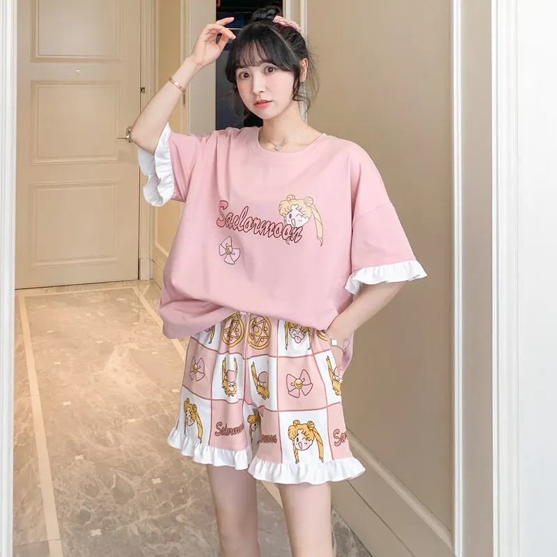 Women Pajama Japan Anime Sailor Girl Short Sleeve T Shirt Shorts Homewear Harajuku Lolita Sweet Pijama INS Kawaii Costume
Women Pajama Japan Anime Sailor Girl Short Sleeve T Shirt Shorts Homewear Harajuku Lolita Sweet Pijama INS Kawaii Costume