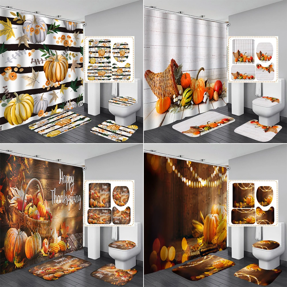 Pumpkin Shower Curtain Bathroom Curtains Set Autumn Festival Decor 3d Print Non-Slip Rug Toilet Lid Cover and Bath Mat Sets
Pumpkin Shower Curtain Bathroom Curtains Set Autumn Festival Decor 3d Print Non-Slip Rug Toilet Lid Cover and Bath Mat Sets