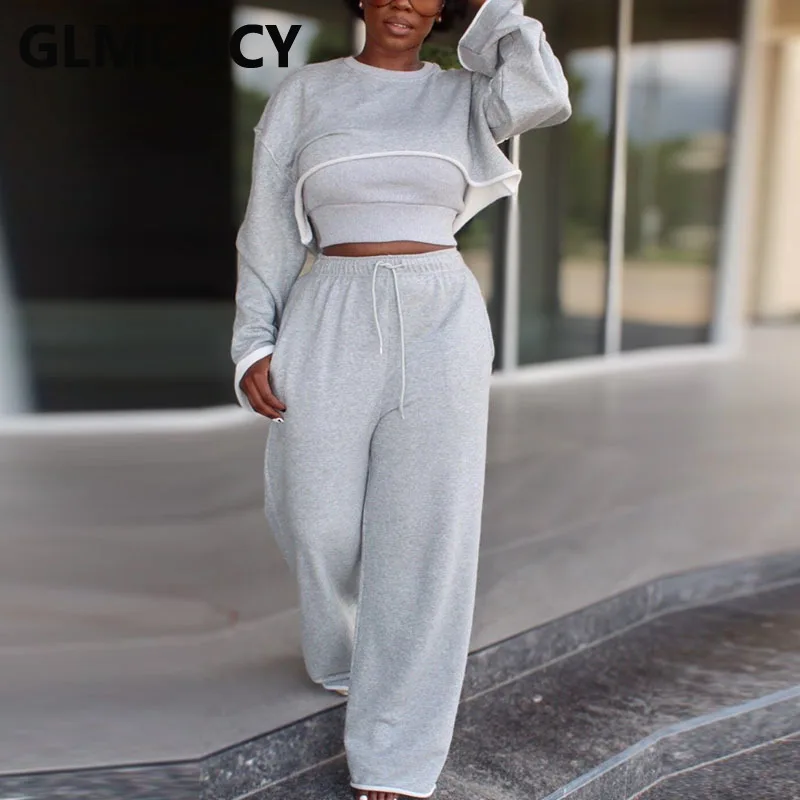 Women Two Piece Casual Tracksuit Irregular Crop Top Sweatshirt & Wide Leg Jogger Pants Set
Women Two Piece Casual Tracksuit Irregular Crop Top Sweatshirt & Wide Leg Jogger Pants Set