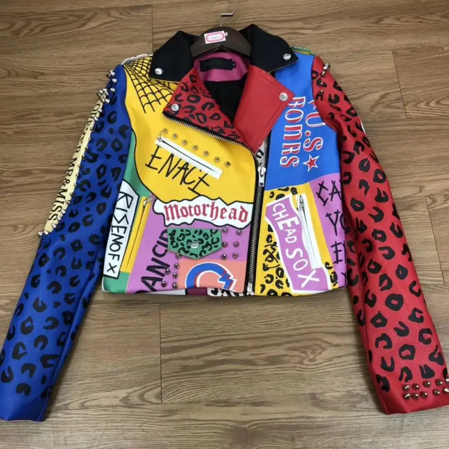 New Graffiti studs rivet beading pu leather coats Women cartoon Print Leather Jacket Punk Rock Cropped Jackets F2015 dropship
New Graffiti studs rivet beading pu leather coats Women cartoon Print Leather Jacket Punk Rock Cropped Jackets F2015 dropship