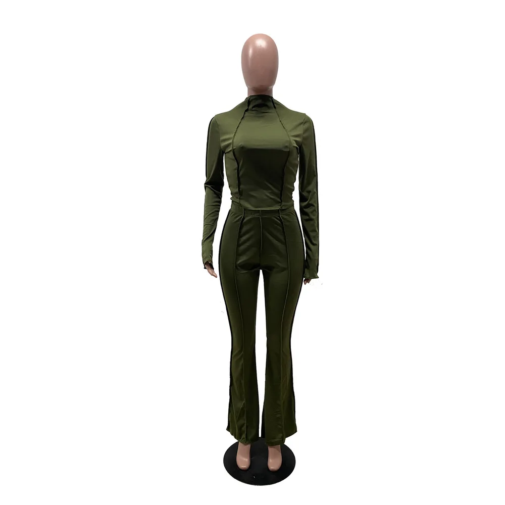 Solid Stretchy Slim Fit 2 Piece Matching Sets Women's Clothing High Necked Long Sleeve Crop Top and Flare Bell Bottom Trousers
Solid Stretchy Slim Fit 2 Piece Matching Sets Women's Clothing High Necked Long Sleeve Crop Top and Flare Bell Bottom Trousers