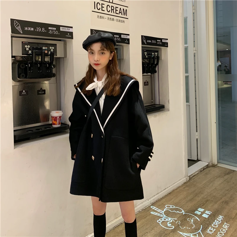 2020 New Spring Autumn Navy Lapel Woolen Coat Female Mid-Long New Korean Style Women's Outerwear Faux Wool Coats
2020 New Spring Autumn Navy Lapel Woolen Coat Female Mid-Long New Korean Style Women's Outerwear Faux Wool Coats