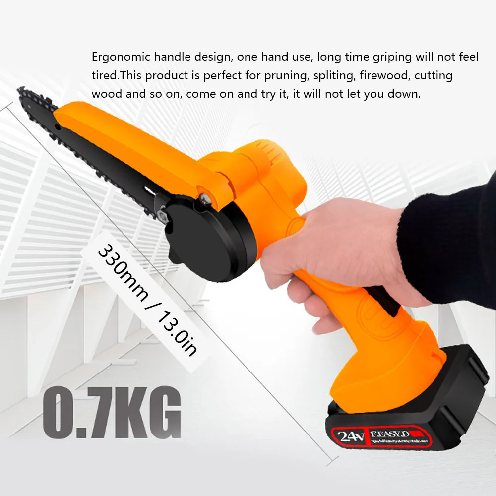 6 In 24V Electric Chainsaw Mini Electric Brush Infinitely Variable Speeds Pruning Saws Rechargeable Small Wood Spliting Chainsaw
6 In 24V Electric Chainsaw Mini Electric Brush Infinitely Variable Speeds Pruning Saws Rechargeable Small Wood Spliting Chainsaw
