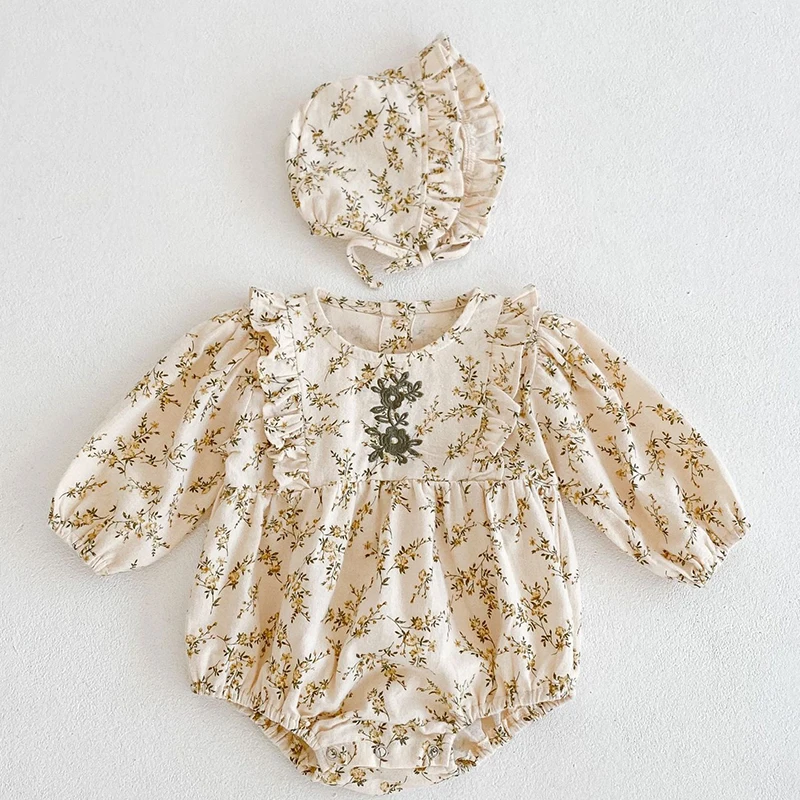 Korean Style Infant Baby Girls Jumpsuit+Hat Baby Girl Bodysuits Cotton Long Sleeve Floral Printing Spring Autumn Baby Clothes
Korean Style Infant Baby Girls Jumpsuit+Hat Baby Girl Bodysuits Cotton Long Sleeve Floral Printing Spring Autumn Baby Clothes