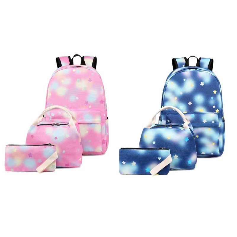

L5YA 3pcs School Backpacks for Teen Girls Nylon Travel Laptop Daypack Bookbags with Lunch Bag Pencil Case Set