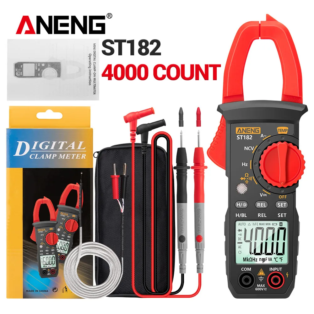 ANENG ST182 Digital Clamp Meter DC/AC Voltage Tester Clamp Multimeter Resistance Capacitance Measurements Auto Ranging DMM
ANENG ST182 Digital Clamp Meter DC/AC Voltage Tester Clamp Multimeter Resistance Capacitance Measurements Auto Ranging DMM