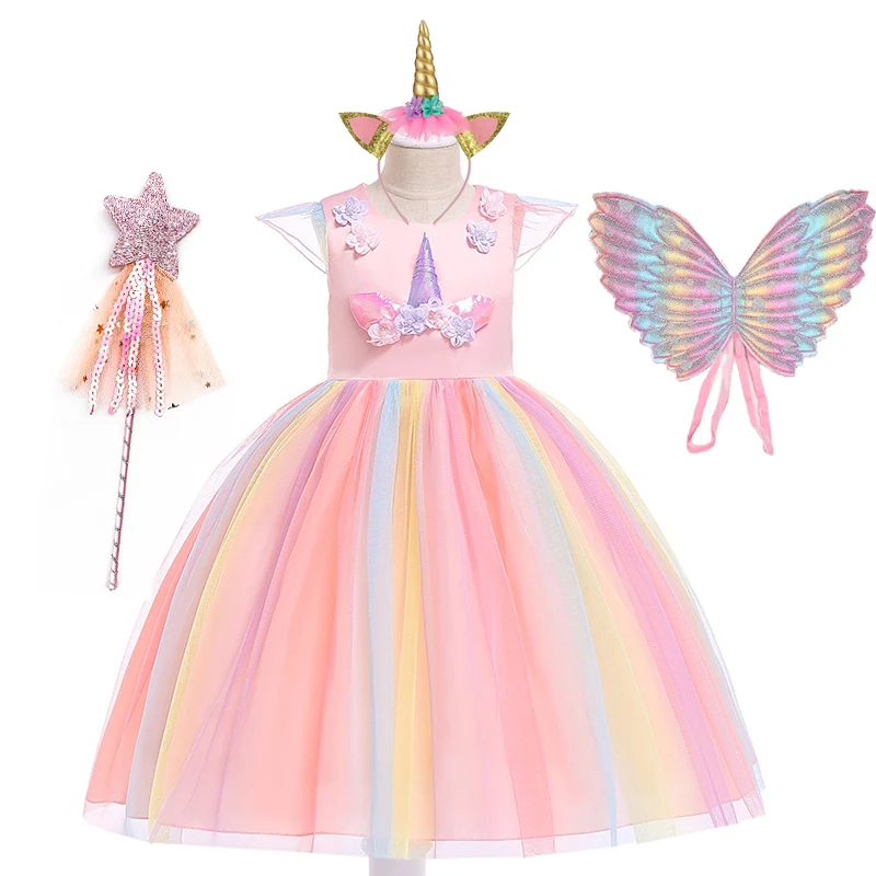 2021 летнее платье для девочек с единорогом Детский костюм принцессы вечерние день