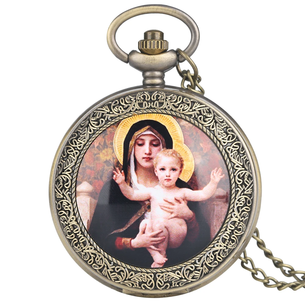 Virgin Mary And Jesus Classic White Dial Chic Back Cover Ancient Big Pocket Watch Carved Pattern Necklace Souvenir Women Female
Virgin Mary And Jesus Classic White Dial Chic Back Cover Ancient Big Pocket Watch Carved Pattern Necklace Souvenir Women Female